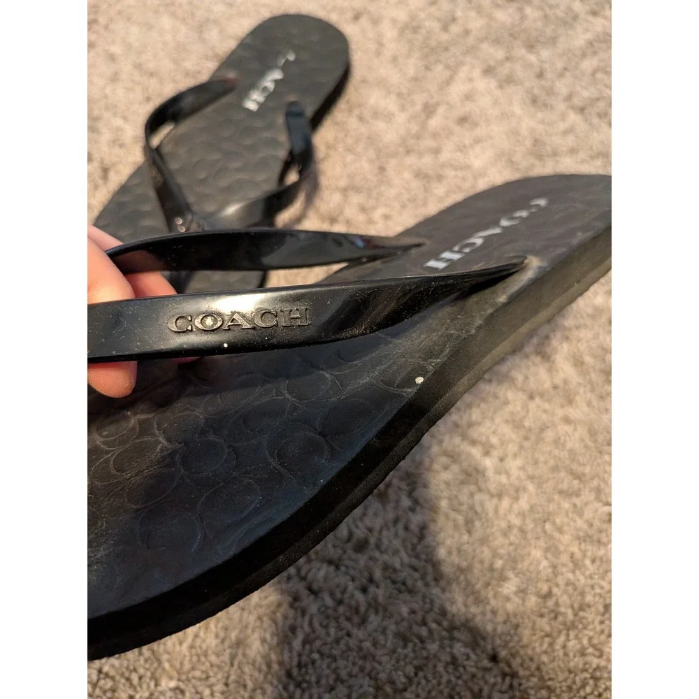 Coach Abigail Black Signature Monogram Flip Flop Sandals Turnlock Logo 7-8